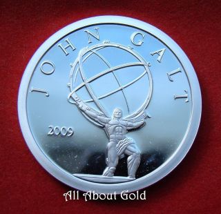 Solid Silver Round 1 Troy Oz John Galt Atlas Shrugged.  999 Proof - Like Medallion photo