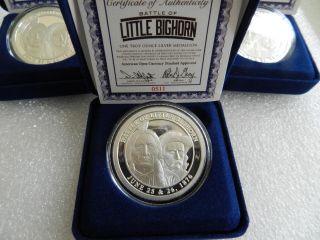 Battle Of Little Big Horn 1 Oz Silver Coin Proof Rare Low Mintage - Box & photo