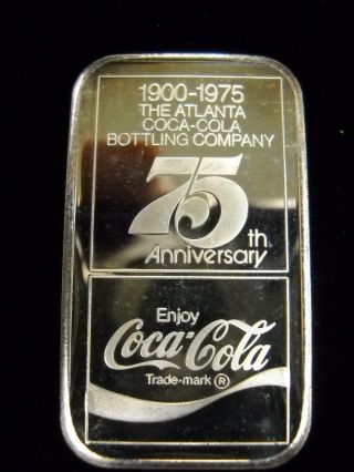 1900 - 1975 Coca Cola 75th Anniversary.  999 Fine Silver Art Bar - Atlanta. photo