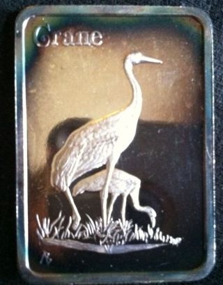 1 Oz.  999 Fine Silver Crane Birds Of America Bar photo