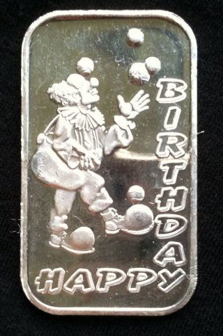 1 Oz Fine Silver Happy Birthday Bar.  Juggling Clown photo