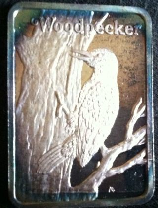 1 Oz.  999 Fine Silver Woodpecker Birds Of America Bar photo