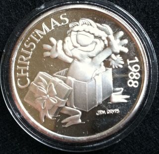 1 Oz.  999 Fine Silver 1988 Garfield Christmas Limited Edition Collectibles Round photo