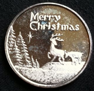 1 Oz.  999 Fine Silver Merry Christmas Round photo