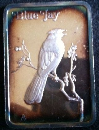 1 Oz.  999 Fine Silver Blue Jay Birds Of America Bar photo