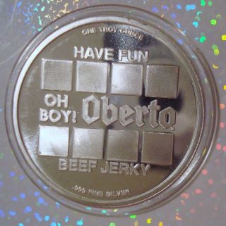 Oberto Beef Jerky 1 Troy Oz.  999 Silver Round Bar Rare Commercial Collectable photo