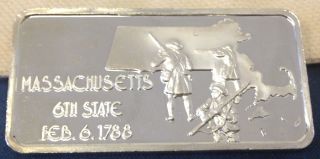 1oz Bar Massachusetts.  999 Troy Silver 1761 Of 2500 6th State 1788 photo