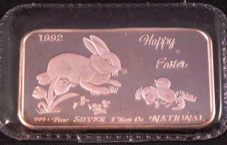 Happy Easter Bunny Rabbit Chick Breaking Out Egg Silver Art Bar Airtite photo