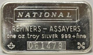 National Refiners & Assayers 1 Oz.  999 Silver Bar - Serial - Sab Jf455 photo