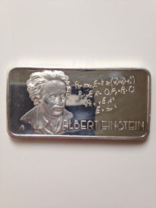 1 Troy Ounce.  999 Fine Silver Einstein Commemerative Bar photo