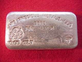 10 Oz.  - O.  P.  M.  - Old Style Poured.  9995 Fine Silver Bar,  Ten Troy Ounce photo