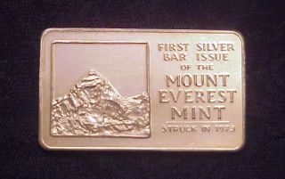 Exceptonally Rare 1973 1st 1 Oz.  999 Silver Bar The Mount Everest photo