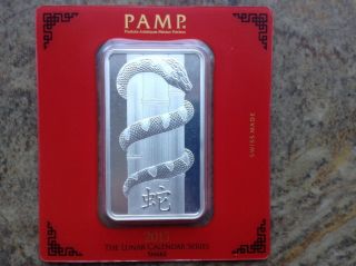100 Gram Pamp Suisse Silver Bar - 2013 Year Of The Snake In Assay photo