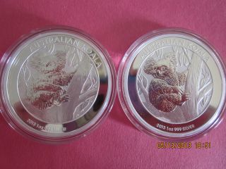 2 X 2013 Australian 1 Oz.  999 Silver Koala Coin photo