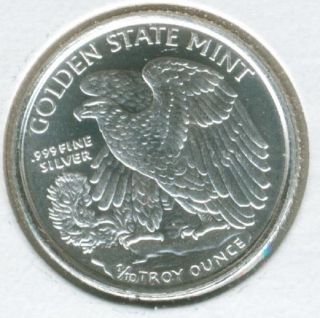 1/10 Oz Pure Silver Bullion.  999 Coin Round Golden State Walking Eagle photo