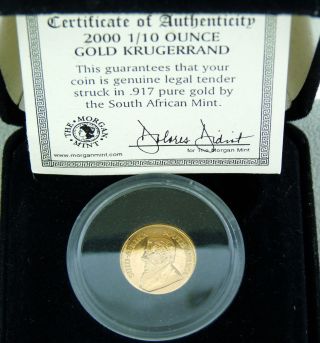 Two (2) Uncirculated 1/10 Oz Gold Krugerrands Certificates 23 - 0016 23 - 0016 - 02 photo