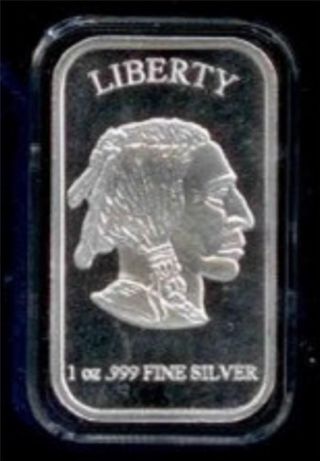 Silver Bar Buffalo Indian Chief Nickel.  999 Solid @ R And L Trust God Nr photo