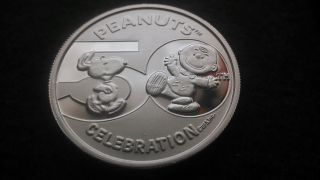 Limited Edition 1 Oz.  999 Silver Peanuts Snoopy 50th Anniversary Art Round photo