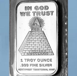 In God We Trust 1 Troy Oz.  999 Fine Silver Bar Northwest Territorial photo