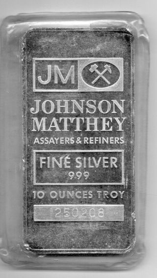 10 Oz Johnson Matthey Silver Bar.  999 Fine photo