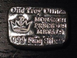 1 Troy Ounce Monarch Precious Metals.  999 Fine Silver Hand Poured Bar photo