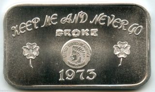 Keep Me & Never Go Broke 1973 Shamrock.  999 Silver Art Bar 1 Oz - Sab Kr706 photo