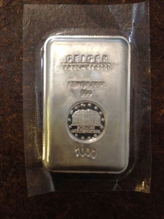 100 Gram Geiger Security Line Silver Bar photo