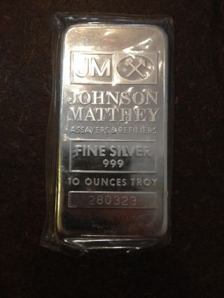 10 Oz Johnson Matthey Silver Bar (pressed,  Jm Logo) photo