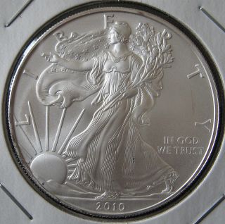 2010 Bu American Silver Eagle Dollar - Usa Made 1 Oz.  999 Silver Coin photo