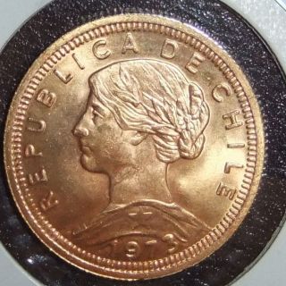 Chile 100 Pesos 1973 Santiago Gem Bu Gold Coin - photo