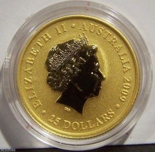 Australian 2009 $25.  1/4th.  Oz. .  9999 Gold Proof Kangaroo Coin. photo