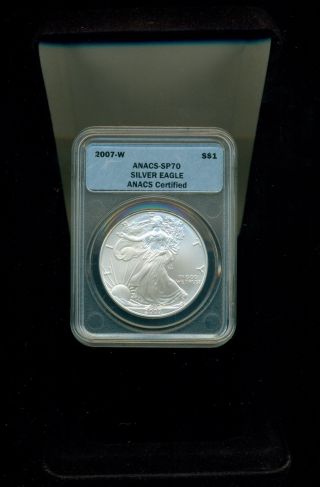 2007 - W American Silver Eagle Anacs Sp70 Burnished photo