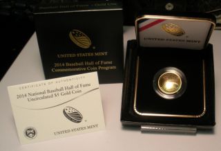 2014 Baseball Hall Of Fame $5 Gold Commemorative Coin Box/coa Just Received Unc photo