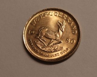 South Africa Krugerrand,  1980,  ¼ Oz Fine Gold Bullion Coin photo