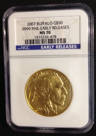 2007 $50 Gold Buffalo Ngc Ms 70 Early Releases Perfect Top Graded Coin photo