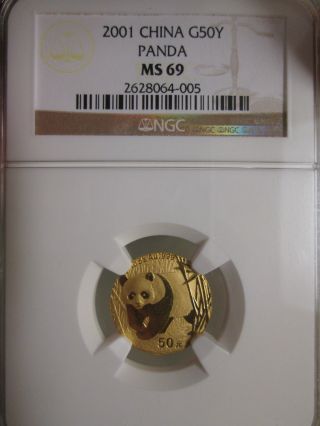 2001 1/10 Oz Gold China Panda 50 Yuan Ngc Certified Ms 69 photo