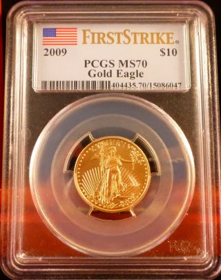 2009 $10 Gold Eagle Ms70 Graded By Pcgs (1/4 Oz.  Gold) photo
