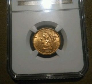 1887 - S $5 Liberty Ngc Ms62 1/4 Oz Gold American Bullion Coin photo