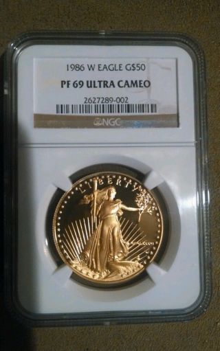 1986 - W $50 Eagle Ngc Pf69 Ucam 1 Oz Gold Ultra Cameo Proof American Bullion Coin photo