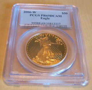 2006 - W Pcgs Pr69 $50 Gold American Eagle Proof Coin 1 Oz.  Pure Gold photo