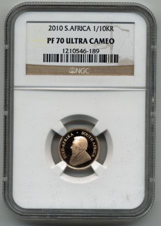 South Africa 2010 Gold 1/10 Kr Ngc Pr 70 Ultra Cameo Rare In This Grade photo