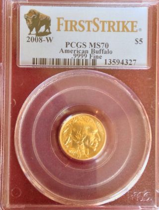 2008 W Gold American Buffalo Coin Pcgs Ms70 First Strike $5 1/10 Oz photo