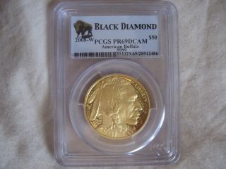 2008 - W Gold American Buffalo Proof $50 1oz Ounce Pcgs Pr69 Black Diamond Label photo