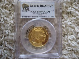 2008 - W Gold American Buffalo Proof $25 1/2oz Ounce Pcgs Pr69 Black Diamond Label photo