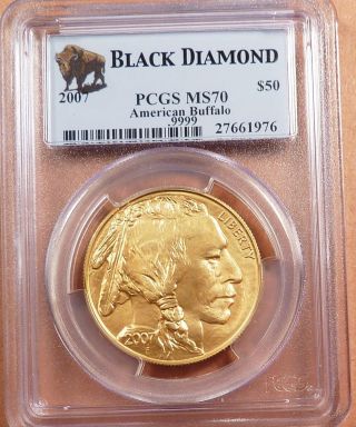 2007 $50 Buffalo Gold Pcgs Graded Ms70,  Black Diamond,  1 Oz.  9999 Fine Gold photo