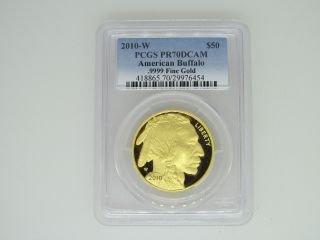2010 - W 1 Ozt Pr70 Dcam Pcgs.  9999 Fine Gold Buffalo - $50 Denomination 454 photo