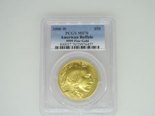 2008 - W 1 Ozt Pcgs Ms70.  9999 Fine Gold Buffalo - $50 Denomination 457 photo