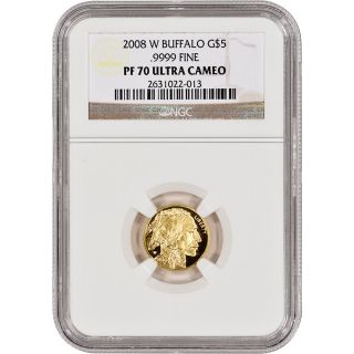 2008 - W American Gold Buffalo Proof (1/10 Oz) $5 - Ngc Pf70 Ucam photo