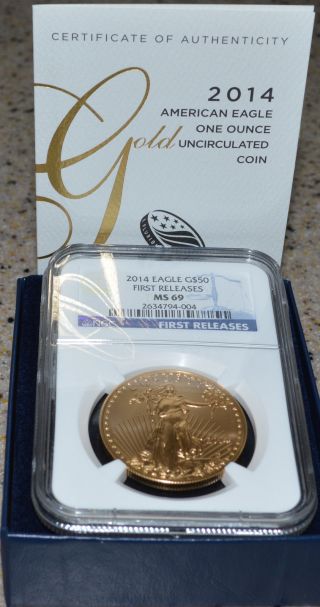 2014 W Gold Eagle $50 1 Ounce W/ogp First Releases Ngc Ms69 Burnished In Hand photo
