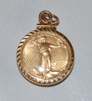 1988 American Fine 999 Gold Eagle 1/10 Ounce $5 Coin Bullion Liberty + 14k Bezel photo